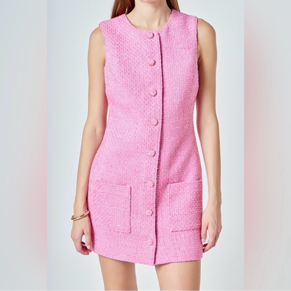 Endless Rose Sheath Tweed Sleeveless Shift Dress Small